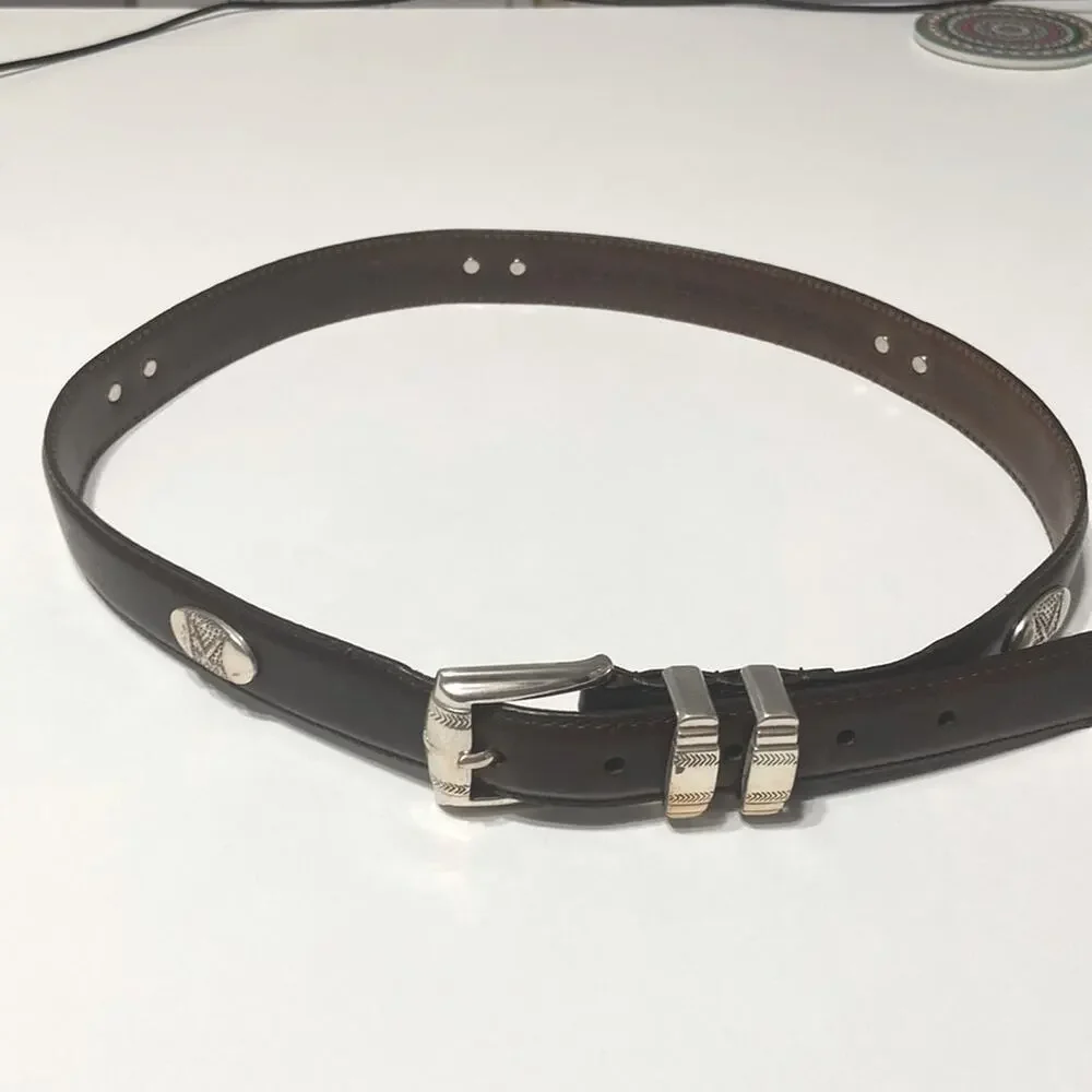 Belt AML 3000 Golf Emblem Women Brown Top Grain Oil Tan Leather Belt Size 34
